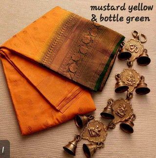 banarasi-mulberry-soft-silk-jacquard-sarees-color-mustard-yellow-bottle-green