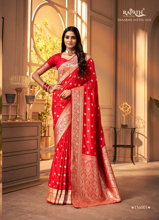 Varman Traditional Indian Saree for Women Ready to Wear Saree Banarasi Satin Party Wear Fully Stitched Blouse, Listing ID: PRE9463374774554