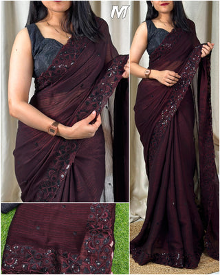 blooming-chiffon-saree-with-black-sequin-with-tone-to-tone-thread-work-color-brown-2