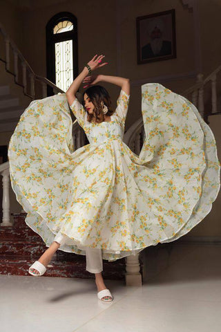 Heavy Chanderi Gown with Elastic Waist And Rich Digital Print, Item Code-CG195013471