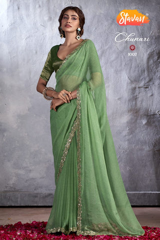 chiffon-saree-embroidery-work-color-sea-green