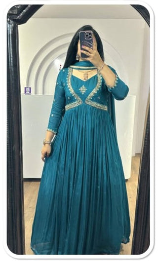 chinnion-silk-georgette-anarkali-long-gown-dupatta-with-yolk-embroidery-blue-cyan