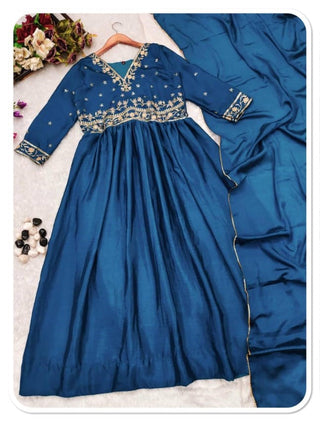 chinnion-silk-georgette-anarkali-long-gown-dupatta-with-yolk-embroidery-blue