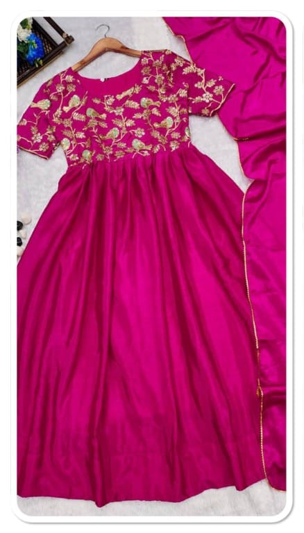Ship From India! Varman Dresses For Women Party Wear Chinnion Silk/Georgette Anarkali Gown & Dupatta With Yolk Embroidery Work, Listing ID: Ship From India! Varman Dresses For Women Party Wear Chinnion Silk/Georgette Anarkali Gown & Dupatta With Yolk Embroidery Work, Listing ID: