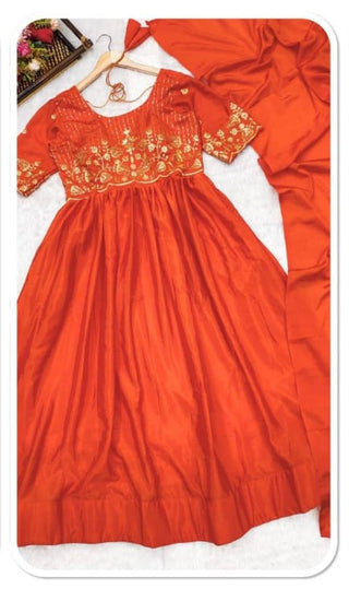 chinnion-silk-georgette-anarkali-long-gown-dupatta-with-yolk-embroidery-orange