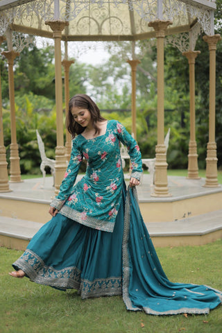 chinnon-printed-kurti-plazzo-dupatta-set-with-sequins-thread-embroidery-work-color-blue-4