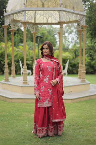 chinnon-printed-kurti-plazzo-dupatta-set-with-sequins-thread-embroidery-work-color-red-1