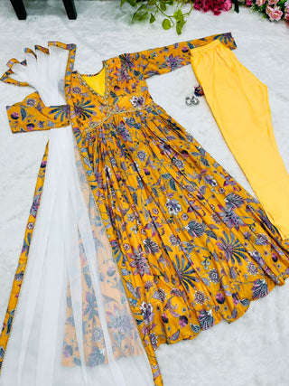 cotton-aliya-cut-gown-pant-dupatta-with-print-hand-made-glass-mirror-work-color-yellow-1