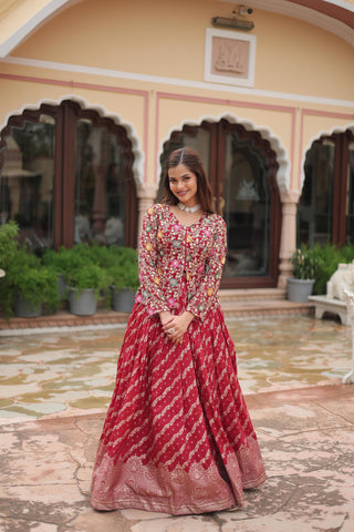 dyeable-pure-viscose-jacquard-faux-georgette-lehenga-choli-set-thread-sequence-embroidery-work-red-4