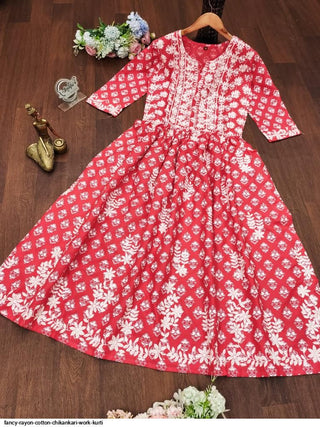 2-3 Days Delivery! Indian Kurtis for  Women Indian Wear Ready to Wear Rayon Cotton with Chikankari Party Wear, Listing ID: 8957089775898
