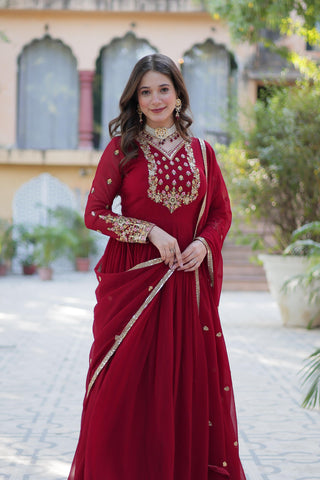 faux-blooming-georgette-long-gown-dupatta-set-with-rich-sequins-embroidered-work-color-maroon-2