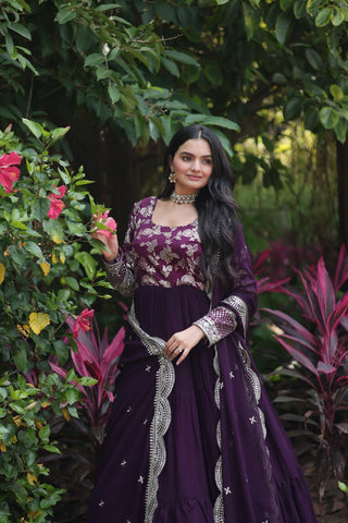 faux-blooming-gown-with-viscose-dyable-jacquard-dupatta-embroidery-sequence-work-color-wine-1