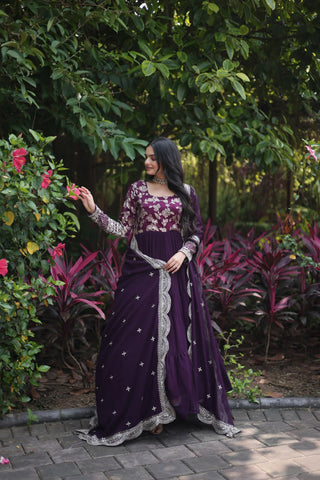 faux-blooming-gown-with-viscose-dyable-jacquard-dupatta-embroidery-sequence-work-color-wine-2