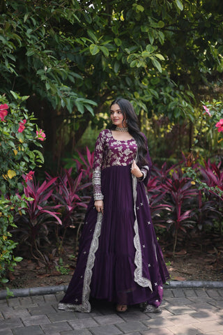  faux-blooming-gown-with-viscose-dyable-jacquard-dupatta-embroidery-sequence-work-color-wine-4