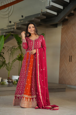 faux-blooming-long-gown-dupatta-set-with-zari-sequence-embroidery-work-color-rani-1