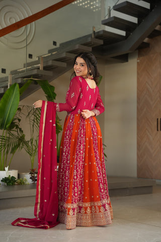 faux-blooming-long-gown-dupatta-set-with-zari-sequence-embroidery-work-color-rani-2