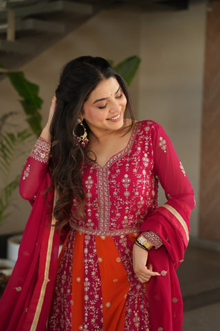 faux-blooming-long-gown-dupatta-set-with-zari-sequence-embroidery-work-color-rani-4
