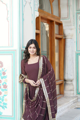  Analyzing image    faux-georgette-gown-dupatta-suit-set-with-parallel-sequins-embroidered-work-color-brown-1