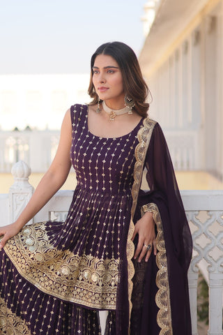 faux-georgette-kurti-gharara-dupatta-suit-with-sequins-thread-embroidery-work-color-purple-2