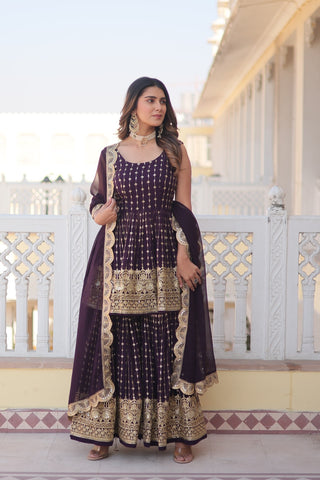 faux-georgette-kurti-gharara-dupatta-suit-with-sequins-thread-embroidery-work-color-purple-5