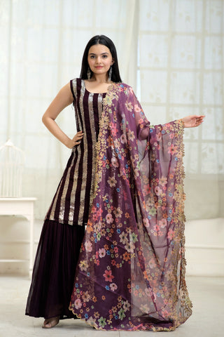 faux-georgette-kurti-sharara-dupatta-set-with-line-sequins-embroidery-work-color-wine-5