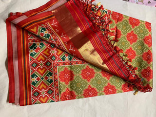 Ethinic Wear Patola Saree with Mustard And Red Color