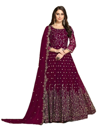 georgette-gown-with-dupatta-embroidery-work-color-wine
