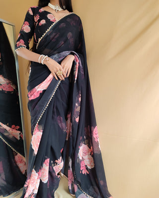 georgette-saree-with-print-pearl-lace-border-work-color-black-1