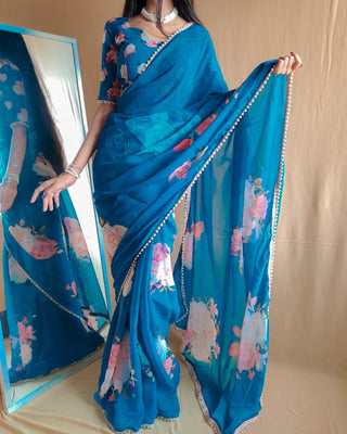 georgette-saree-with-print-pearl-lace-border-work-color-blue