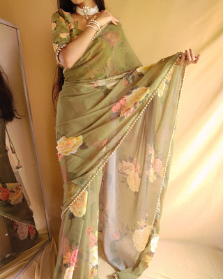 georgette-saree-with-print-pearl-lace-border-work-color-green-1
