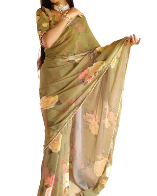 georgette-saree-with-print-pearl-lace-border-work-color-green