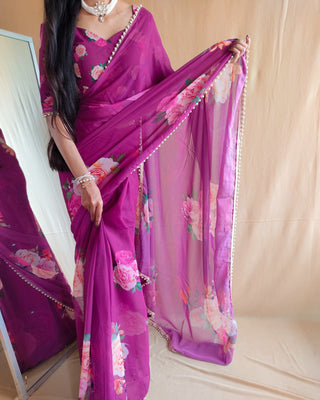 georgette-saree-with-print-pearl-lace-border-work-color-mar0on