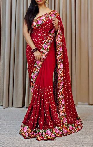 georgette-saree-with-thread-embroidery-sequins-work-color-red-1