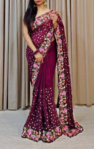 georgette-saree-with-thread-embroidery-sequins-work-color-wine-1