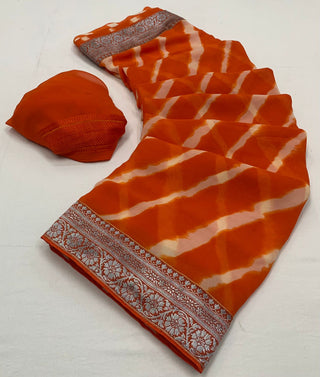 georgette-weightless-saree-blouse-with-border-designer-print-work-color-orange-2