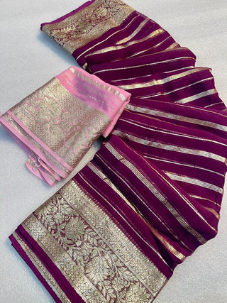 Weaving Georgette Saree With Contract Running Blouse, Item Code-GSRB839712529