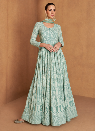 GULKAYRA ROYAL DESIGNER MARINE BLUE GEORGETTE  STYLISH LEHENGA SUIT WITH NET DUPATTA