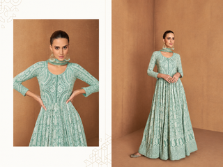 GULKAYRA ROYAL DESIGNER MARINE BLUE GEORGETTE  STYLISH LEHENGA SUIT WITH NET DUPATTA