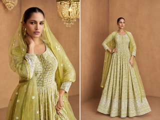 GULKAYRA ROYAL DESIGNER  GREEN GEORGETTE  STYLISH LEHENGA SUIT WITH NET DUPATTA