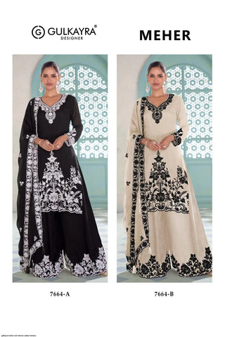GULKARYA MEHER DESIGNER BLACK CHINON SALWAR SUIT,     ID  : 72177720331402332
