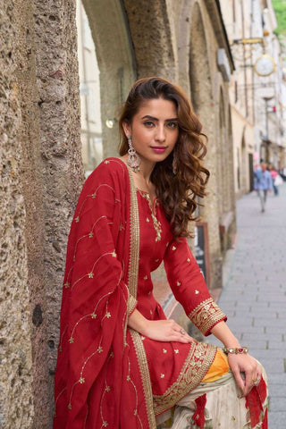 VARMAN DESIGNER SALWAR KAMEEZ FOR WOMEN READT TO WEAR CHINON SILK EMBROIDERY WITH LAZE WORK FULLY STITCHED ID : 10435352330522