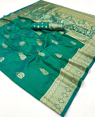 handloom-weaving-silk-sarees-with-brocade-blouse-color-bottle-green-3