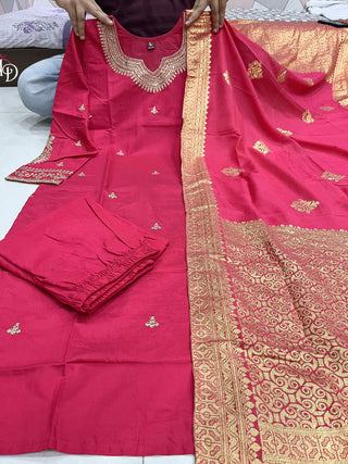 heavy-banana-chanderi-silk-kurti-pant-dupatta-suit-set-with-hand-embroidery-zari-weaving-work-color-maroon-5