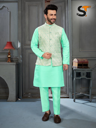 heavy-banglori-silk-kurta-pyjama-koti-set-with-zari-work-color-green-1