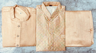 heavy-banglori-silk-men-kurta-pyjama-koti-set-embroidery-sequence-work-color-gold-pink-2