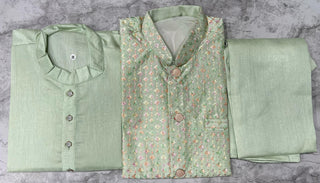 heavy-banglori-silk-men-kurta-pyjama-koti-set-embroidery-sequence-work-color-lemon-2