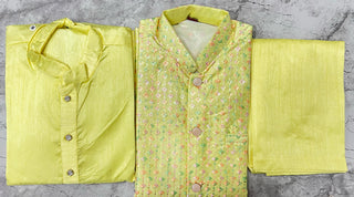 heavy-banglori-silk-men-kurta-pyjama-koti-set-embroidery-sequence-work-color-yellow-2