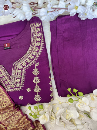 heavy-chanderi-silk-kurti-pant-dupatta-set-embroidery-zari-jacquard-print-work-color-purple-9