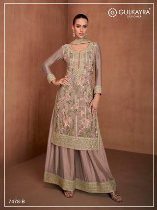 heavy-chinon-top-plazzo-dupatta-set-with-embroidery-sequence-work-color-brown