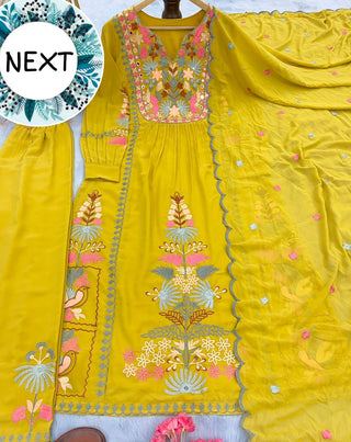 heavy-faux-georgette-salwar-plazo-dupatta-set-with-embroidery-morror-work-yellow